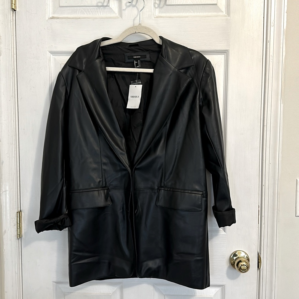 Notched Faux Leather Blazer | never worn